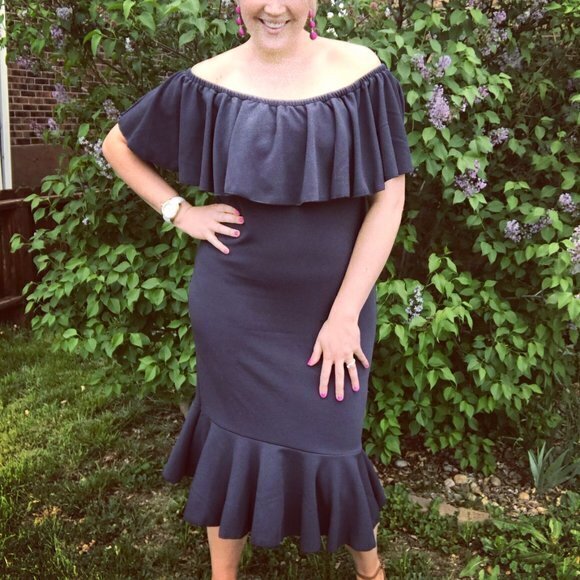 New LuLaRoe CiCi Dress Womens Size‎ XL Off The Shoulder Flounce Ruffle Na… - Picture 1 of 8